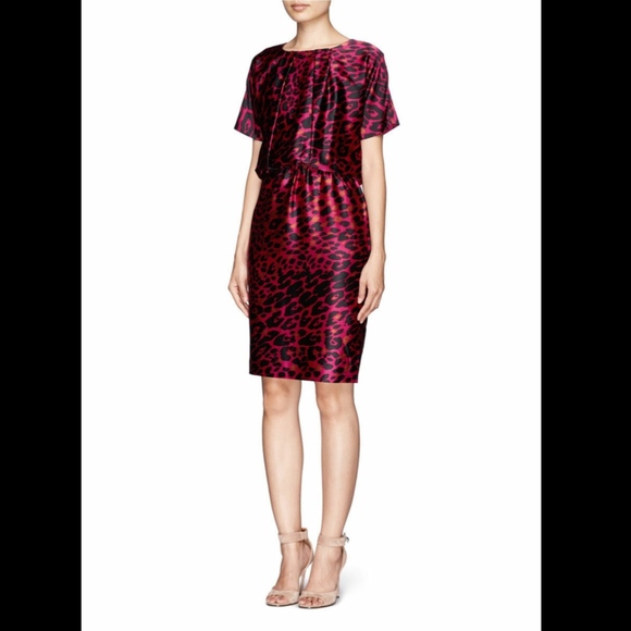 NWT $995 St. John Silk Leopard Print Dress‎ Raspberry/Cheetah [SZ 6 ] - Picture 5 of 6